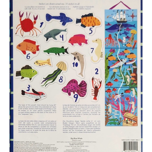 Sea Creatures‎ Ocean Growth Chart Wall Hanging With Stickers Blue Whale - Picture 2 of 2